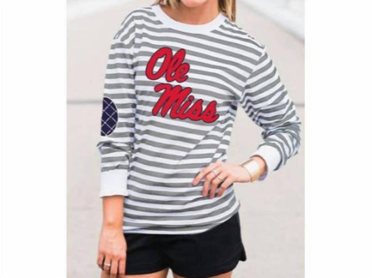 Gameday Couture - Ole Miss Striped Elbow Patch Tee