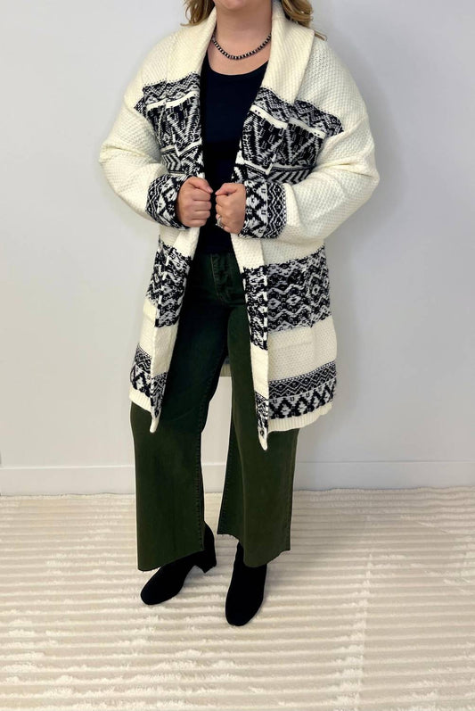 Hem & Thread - Aztec Shawl Collar Cardigan