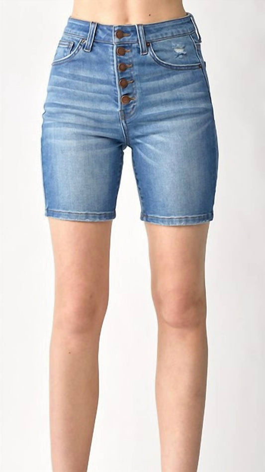 Risen - High Rise Button Fly Mid-thigh Shorts