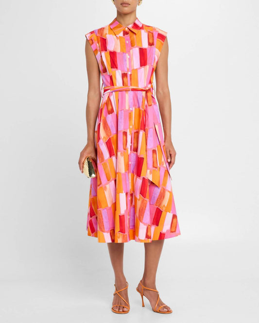 Milly - Jules Sunset Tile Poplin Midi Dress