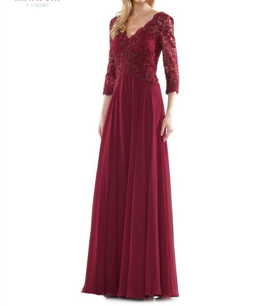 Marsoni By Colors - quarter sleeve scalloped lace gown