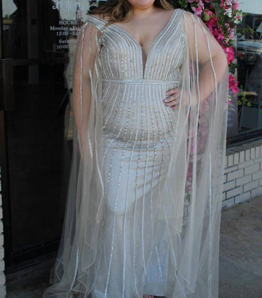 Ladivine - Cape Sleeve Formal Dress - Plus