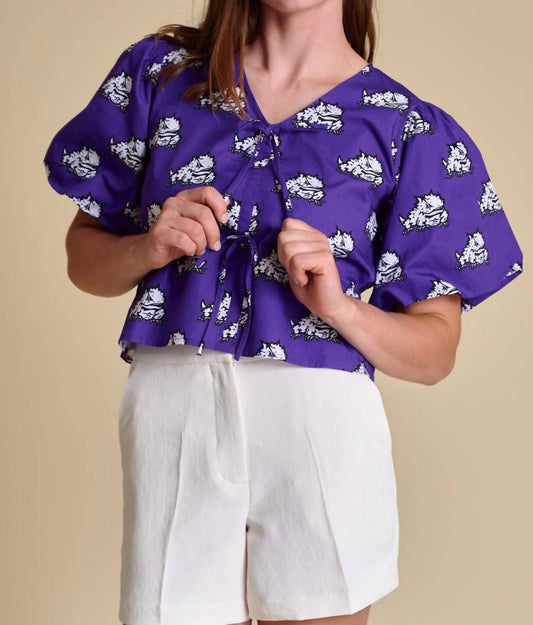 Stewart Simmons - Poplin Puff Sleeve Tie Top