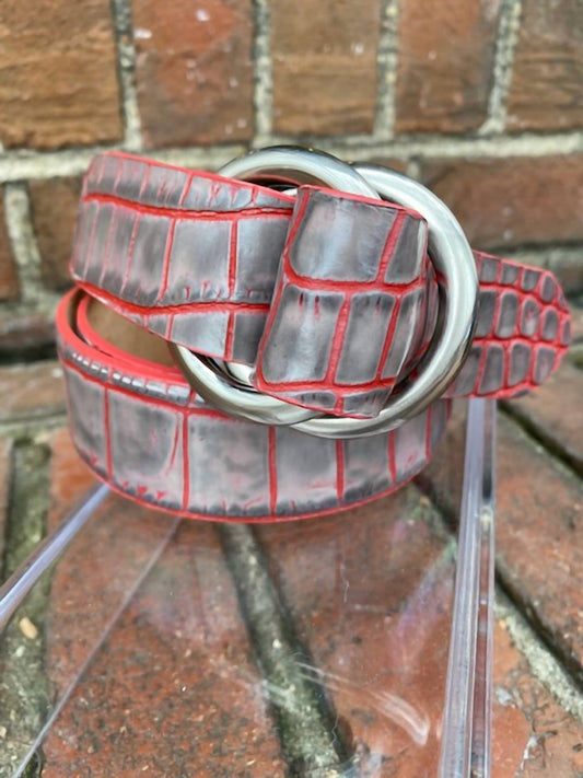W. Kleinberg - O-Ring Leather Belt Embossed Croc
