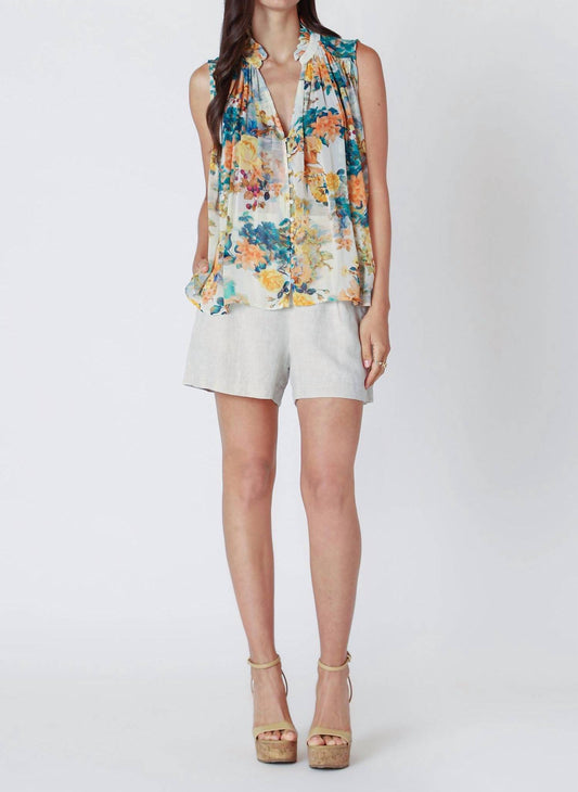 Dex - Burst Sleeveless Button Front Blouse