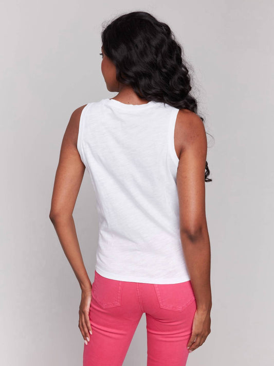 Charlie B - Solid Cotton Slub With Knot Detail Tank Top