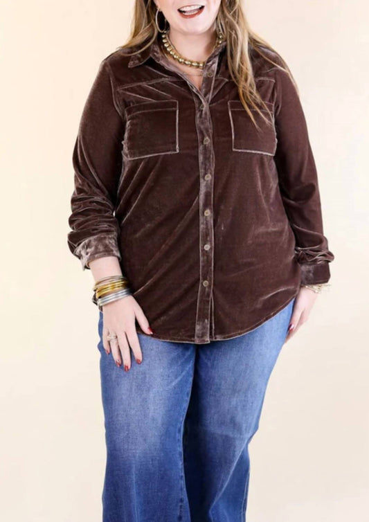 Umgee - Long Sleeve Velvet Button Up Top (plus Size)