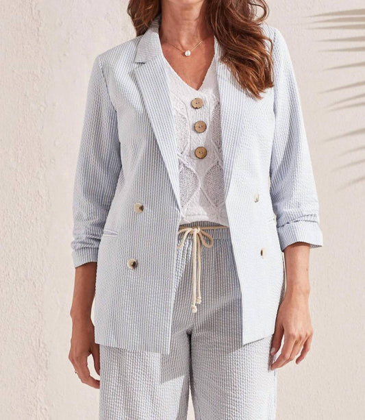 Tribal - FAUX DOUBLE BREASTED SEERSUCKER BLAZER