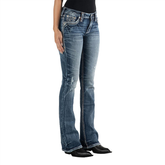 Rock Revival - Stephano Faux Flap Boot Cut Distressed Jean - "34 Inseam