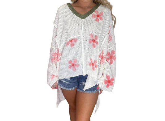 Pol - FLOWER HOODED OVERSIZED SWEATER
