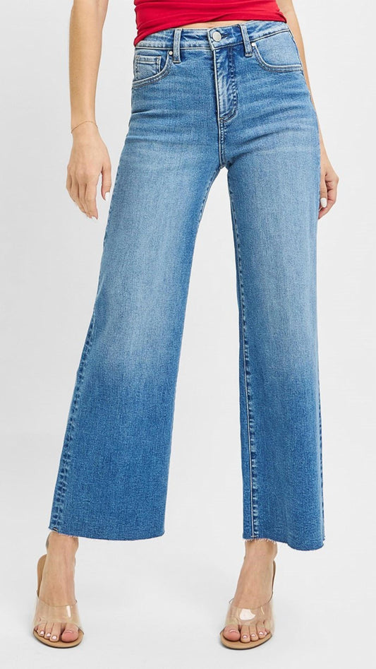 Risen - High Rise Tummy Control Crop Wide Leg Jeans