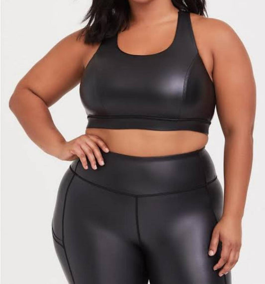 Zenana - Matte Faux Leather Look Bra Top - Plus Size