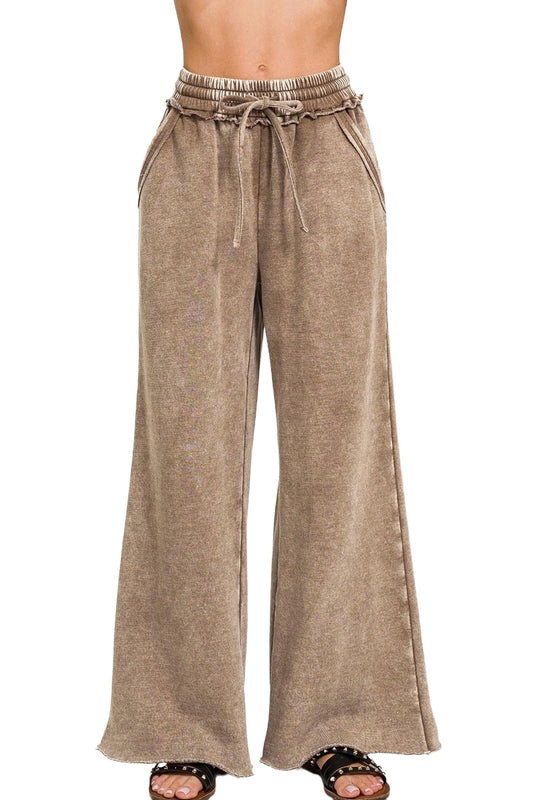 Zenana - Acid Wash Fleece Palazzo Sweatpants
