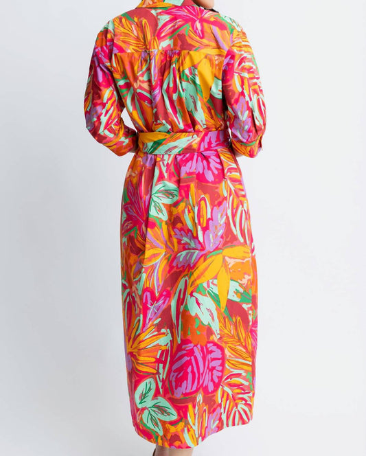 Karlie - Abstract Tropical Palm Shirt Midi Dress