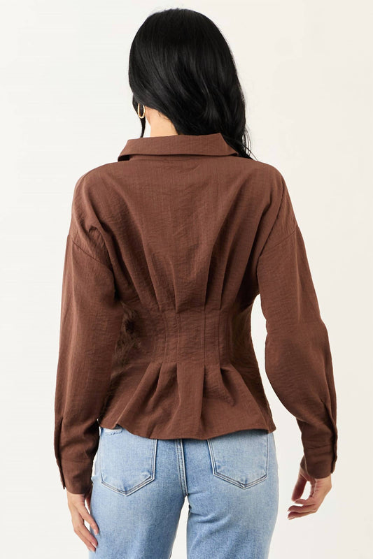 Entro - Button Down Long Sleeve Pleated Top