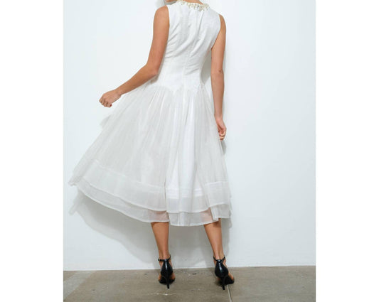 Ina Fashion - Pearl Embellished Tulle Midi Dress