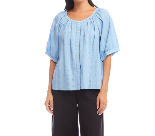 Karen Kane - Short Sleeve Embroidered Peasant Top