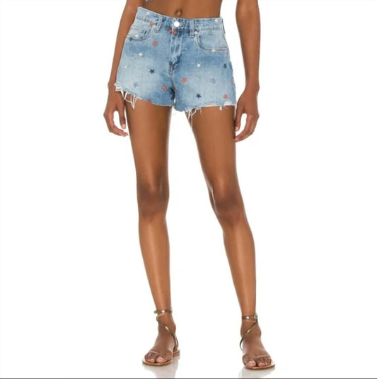 Blanknyc - the barrow star embroidered denim shorts raw hem