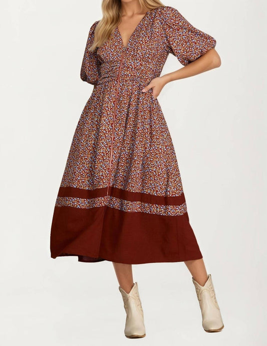 Knit & Lounge - Floral Print Zip Front Midi Dress