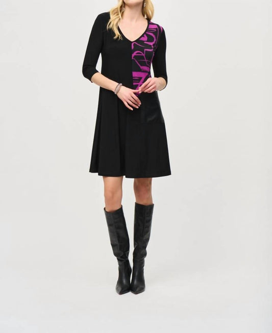 Joseph Ribkoff - Color-block 3/4 Sleeve Trapeze Dress