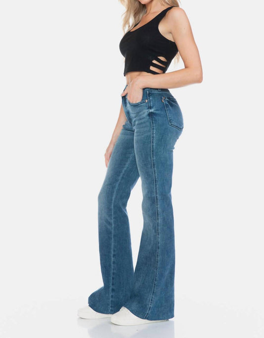 Judy Blue - Mid Rise Tummy Control Vintage Wash Cut Hem Flare Jeans