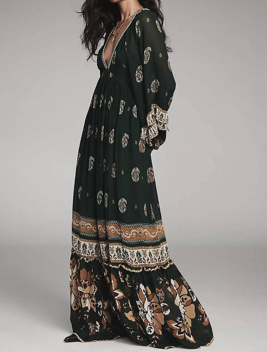 Farm Rio - Ayla Long Sleeve Ruffled Maxi Dress