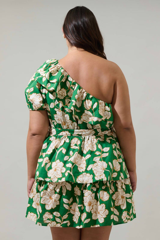 Sugarlips - Lucena Floral Irene One Shoulder Mini Dress Curve