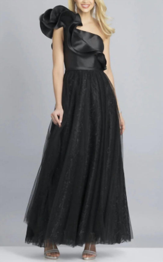 Dave & Johnny - One Shoulder Satin and Tulle Gown