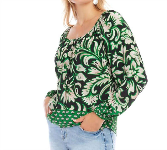 Karen Kane - Emerald Border Floral Print Blouse