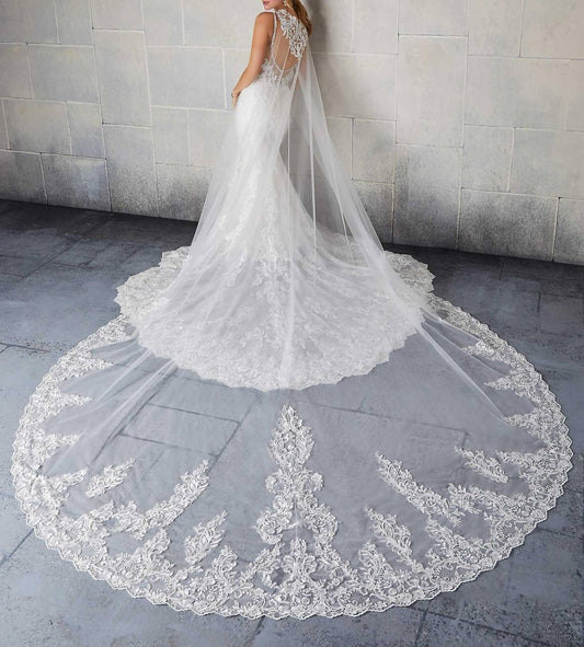 Morilee - Tulle Cape With Frosted Lace Trim