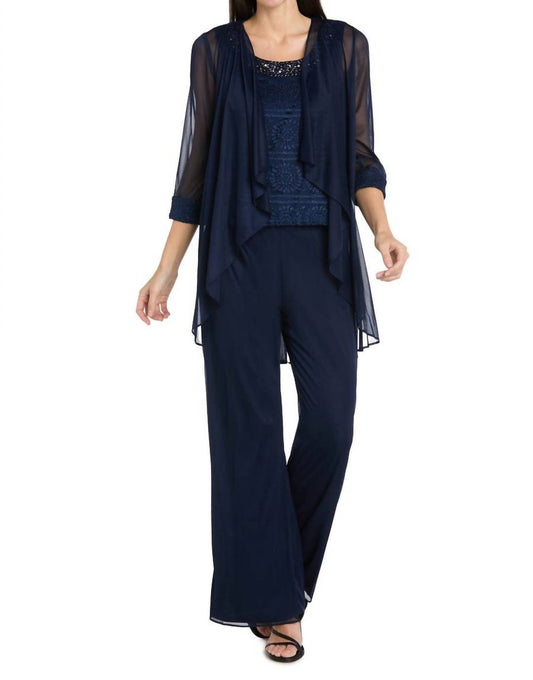 R&M Richards - Glitter Embroidered Pant Suit With Pearl Neckline