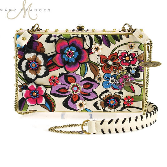 Mary Frances - Blossoms White Floral Clutch Shoulder Bag