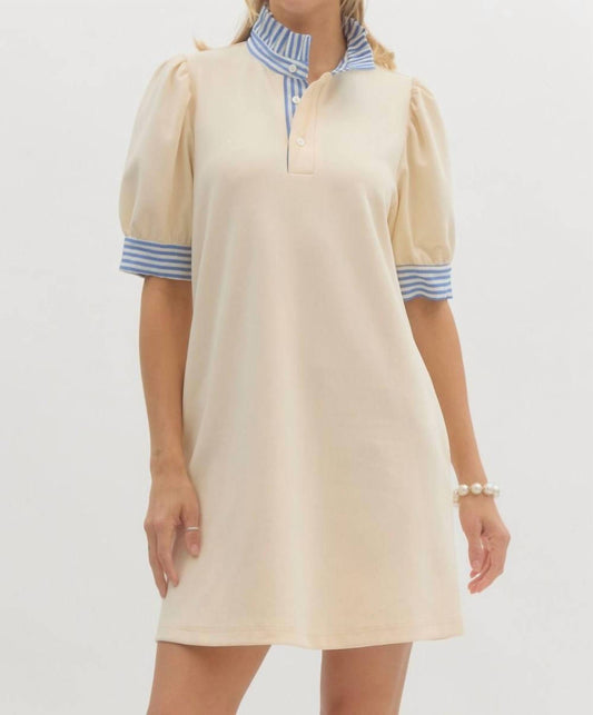 Entro - Mock Neck Contrast Striped Mini Dress