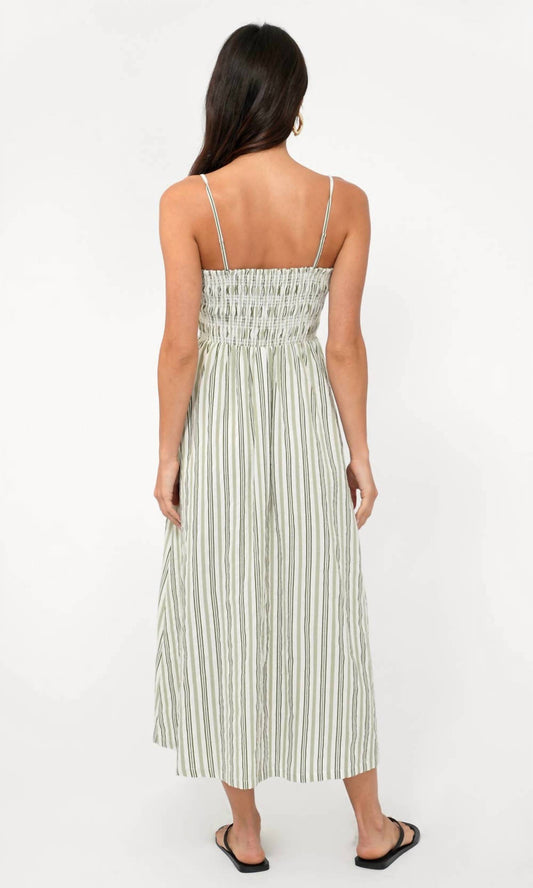 Greylin - Lanis Stripe Smocking Removable Strap Midi Dress