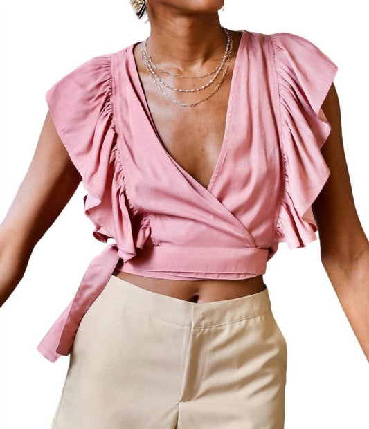 Glam - Wink Tie Side Ruffle Trim Crop Top