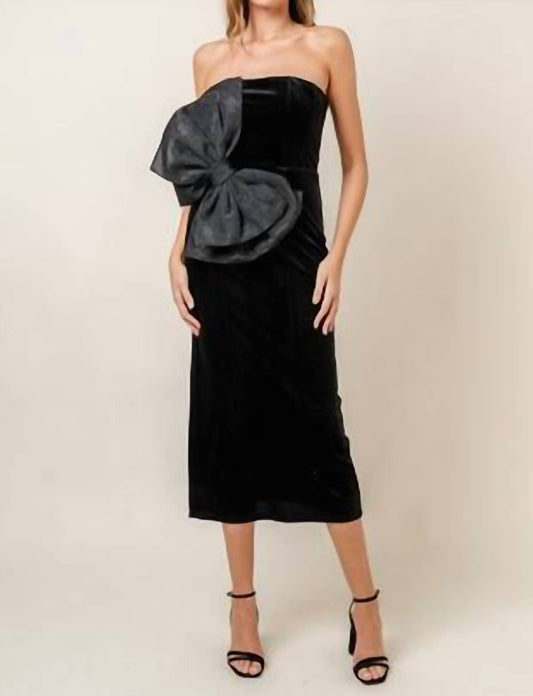 Fore Collection - Party Dramatic Bow Velvet Laceup Tube Midi Dress