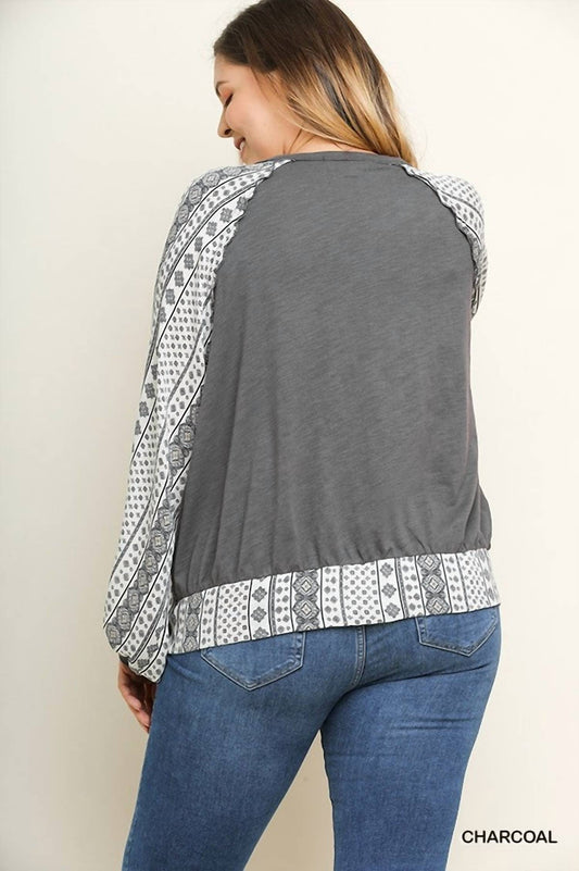 Surplice Printed Puff Sleeves Plus Top