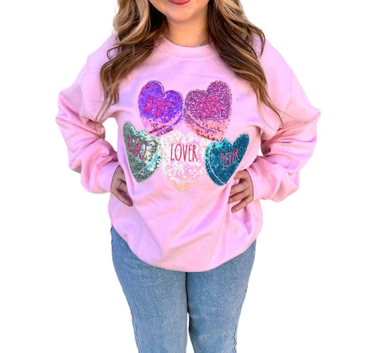 Shop Southern Belle - Sequin Conversation Hearts Sweatshirt