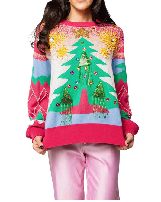 Queen Of Sparkles - Pearl Fringe Christmas Tree Sweater