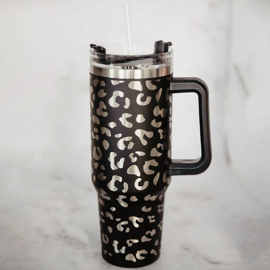 Katydid - Metallic Leopard 40 Oz Stainless Steel Tumbler Cup With Handle