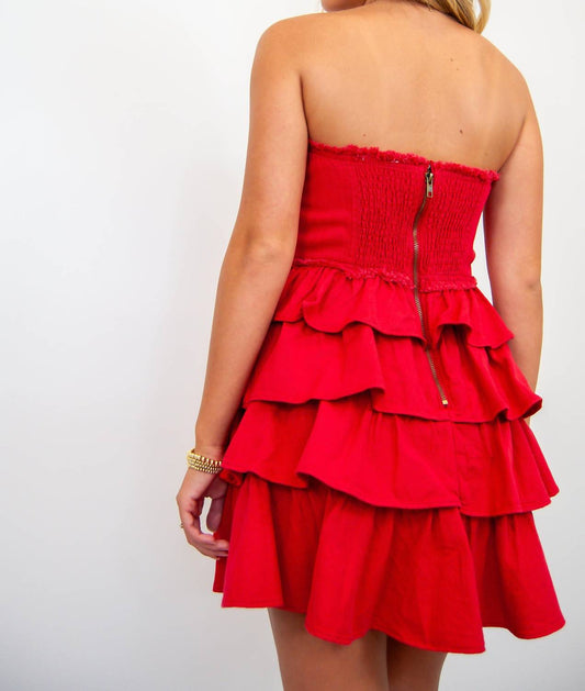 So Me - Strapless Ruffle Denim Dress