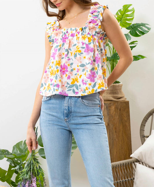 Mine - Elastic Straps Floral Crop Top