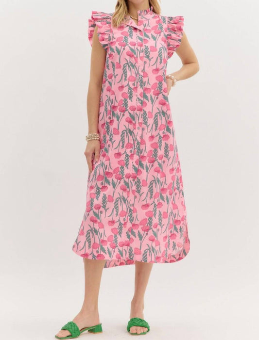 Entro - Flutter Sleeve Midi Dress