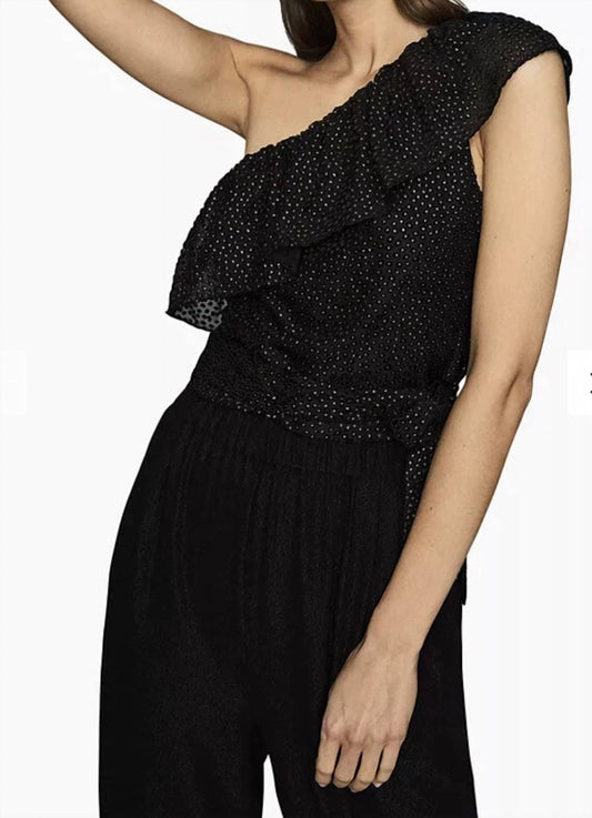 Reiss - Nora Metallic Spot Asymmetric Neck Tie Detail Top