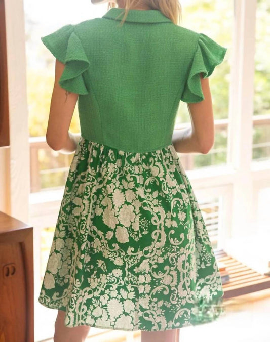 Voy - Georgina Floral Print Tweed Collared Dress