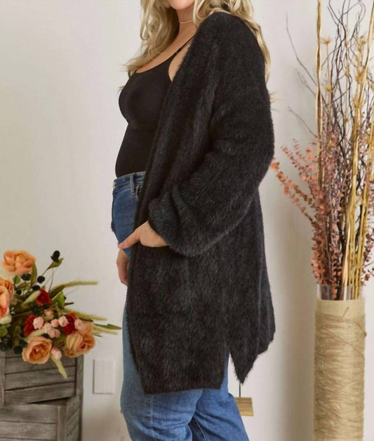 Adora - Curvy Fuzzy Solid Open Cardigan
