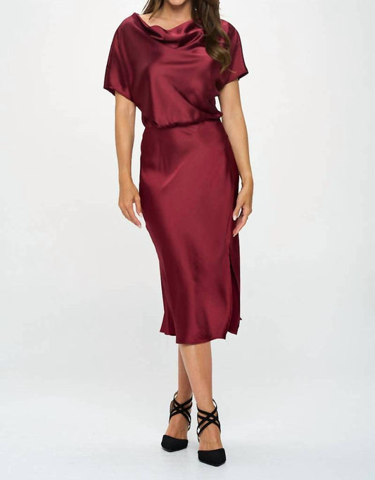 Reneec. - Satin Midi Dress With Slit