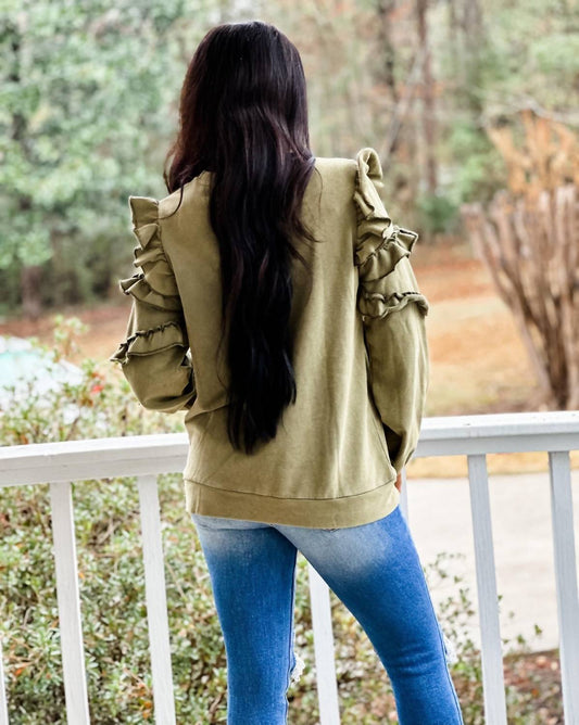 Cezele - Here For Good Ruffle Sleeve Sweatshirt