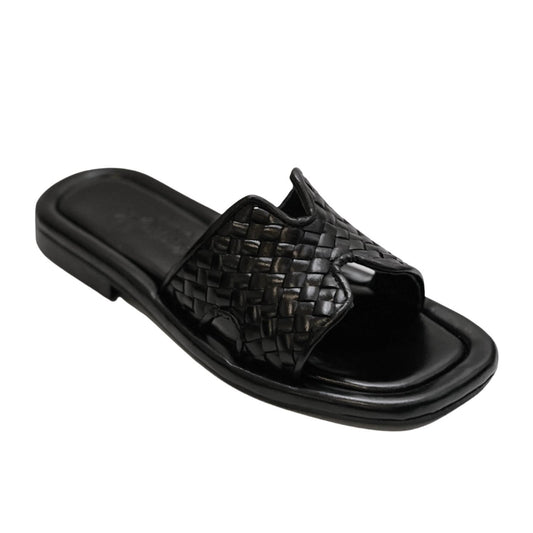 Homers - WOMEN'S WOVEN LEATHER NOTCHED SLIDE SANDAL