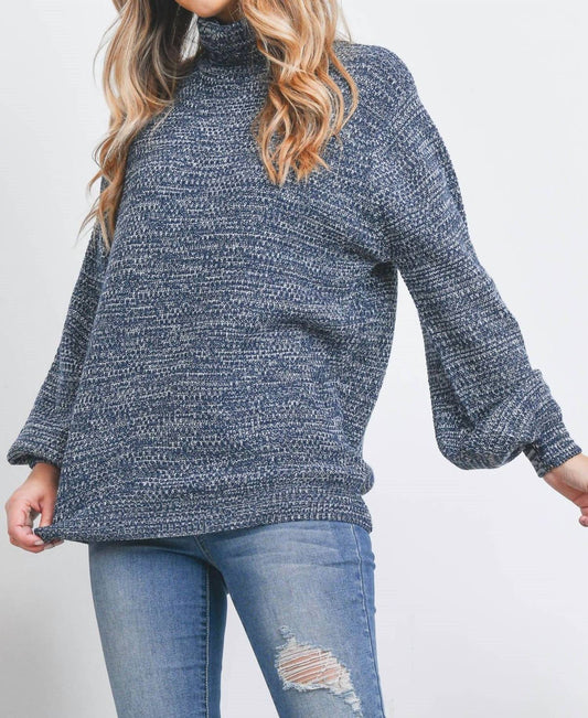 Zenana - Turtleneck Melange Balloon Sleeve Sweater